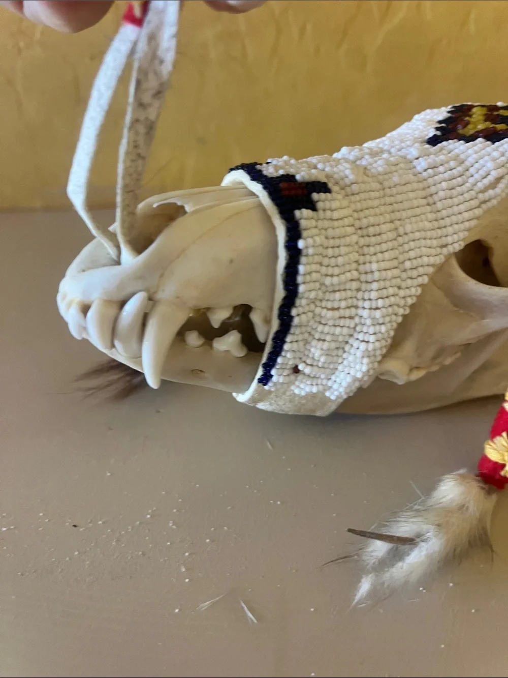 White Beaded Southwestern Wall Hanging with Feather Accents